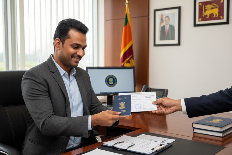 srilankan man get with passport at the embassy for work permit